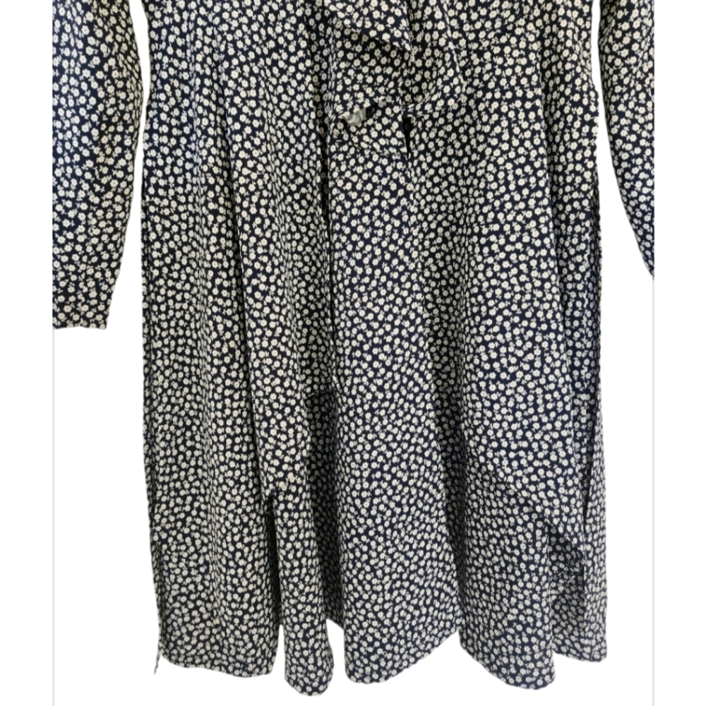 VINTAGE navy blue and white floral collar dress, size S - Picture 3 of 5
